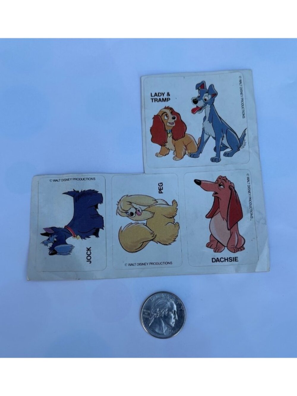Vintage Walt Disney Productions Lady & The Tramp Stickers Jock Peg & Dachsie